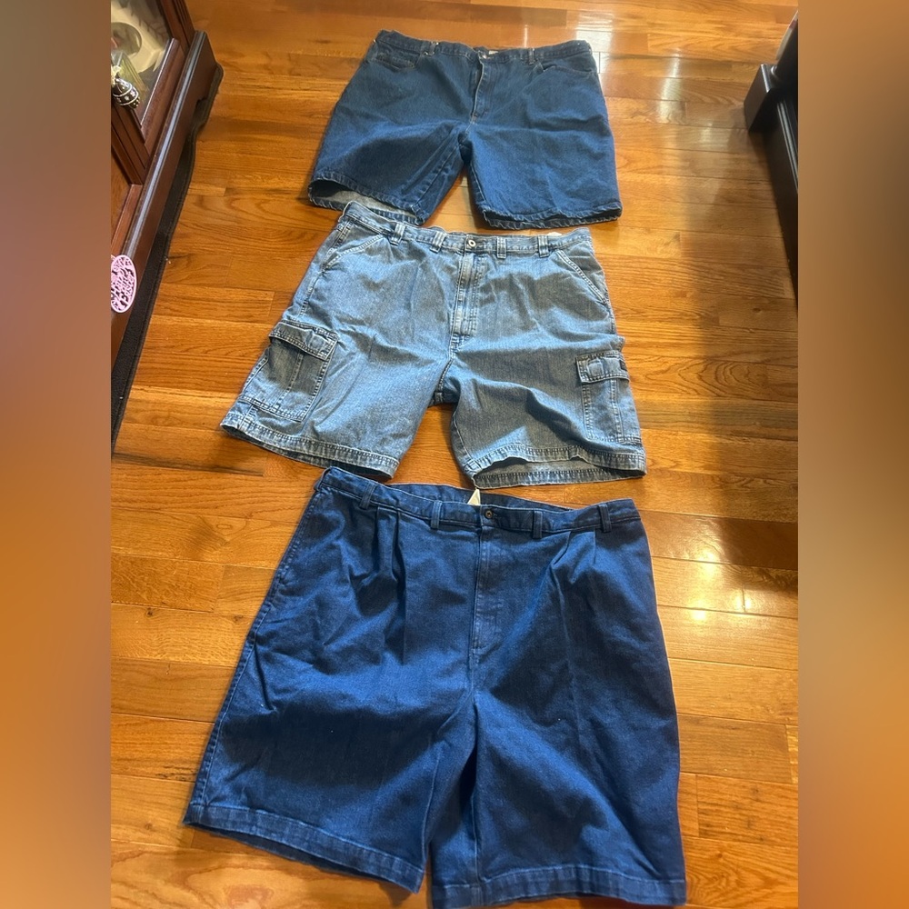 3 men’s pair blue jean shorts 44” waist. All in closet is 1/2 off with 2 items.